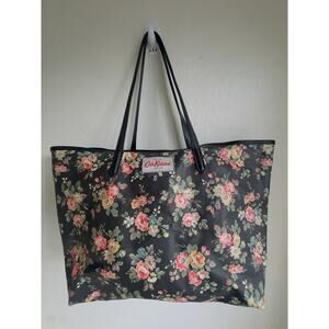 Cath Kidston Floral Tote Bag Black Oilcloth Shopper – Vintage Cottagecore Floral